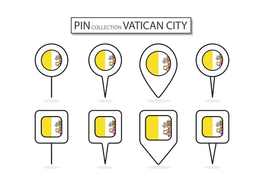Set of flat pin Vatican City flag  icon in diverse shapes flat pin icon Illustration Design. vector