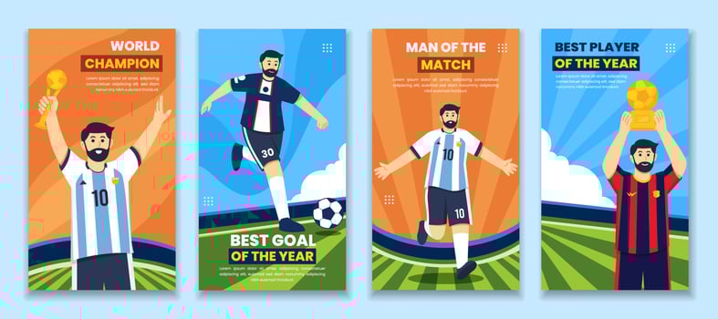 Lionel Messi in Cartoon Style Social Media Story Template vector