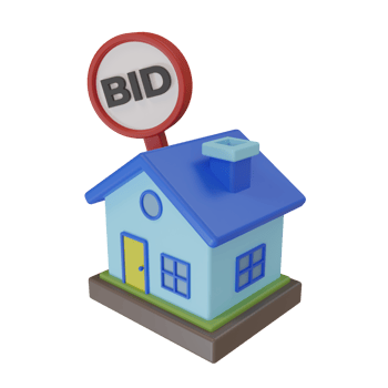 3d rendering. minimalist style cute house icon and offer notice board. illustration of a house being auctioned and sold by submitting a bid png