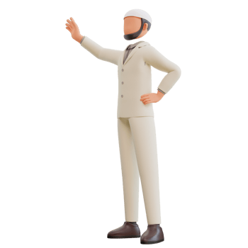 Islamic businessman waving 3d cartoon Illustration png