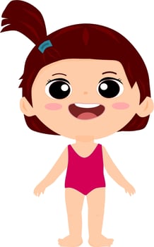 Cute Little Kid girl wear swimming suit. Laugh smile face kid. Vector illustration.