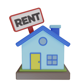 3d rendering. minimalist style cute house icon and rental board, illustration concept of house for rent png