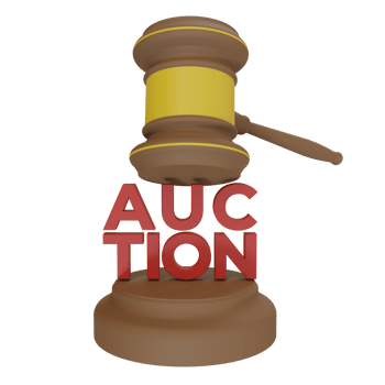 3d render of judges gavel with auction text. auctioned property deal illustration concept png