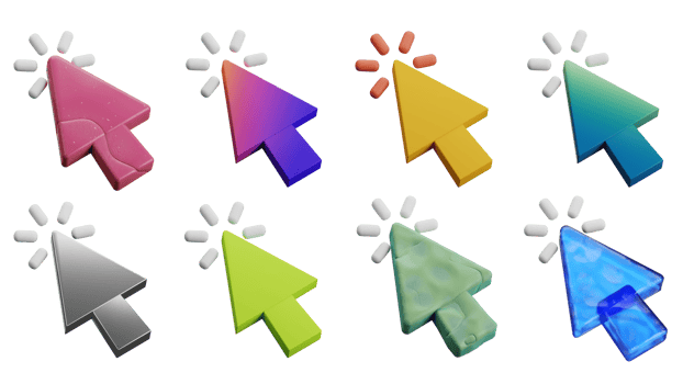 Cursor Clicking 3d Icon Set Isolated. Collection of Colorful 3d Pointer Arrow Element Design Illustration. png