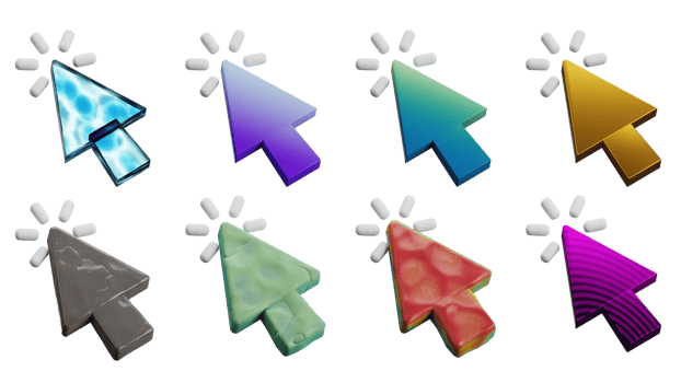 Cursor Clicking 3d Icon Set Isolated. Collection of Colorful 3d Pointer Arrow Element Design Illustration. png
