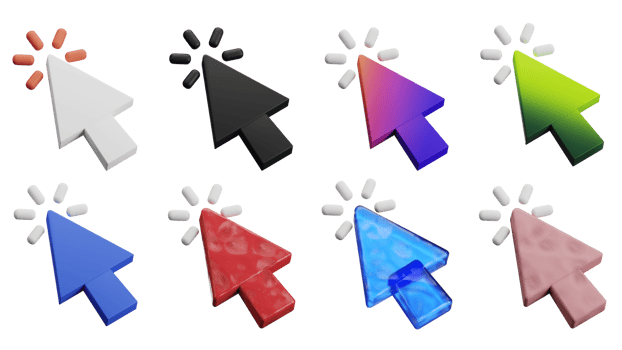 Cursor Clicking 3d Icon Set Isolated. Collection of Colorful 3d Pointer Arrow Element Design Illustration. png