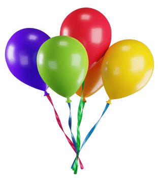3d illustration of bunch of colourful balloons with ribbons. Birthday and celebration party decorative element png