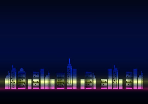 Retro cyber night city neon light urban town vector background