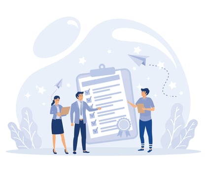Quality guarantee concept. Evaluation, expertise and inspection for errors. flat vector modern illustration