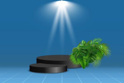 Round podium, empty stage illuminated by spotlights. vector