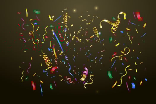 Realistic colorful confetti transparent background for festive events and parties. colorful confetti background realistic style vector