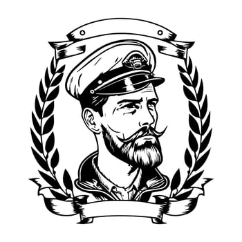 This collection features Hand drawn line art illustrations of a cute sailor captain of the ship logo, perfect for nautical or maritime-themed designs vector