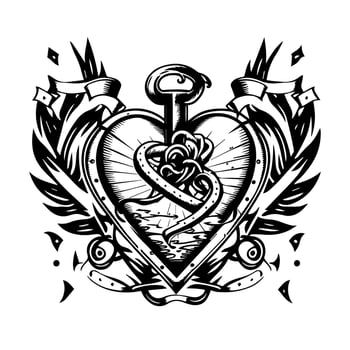 Express your love in a unique way with our heart sign tattoo design collection, featuring beautifully detailed black and white Hand drawn illustrations vector