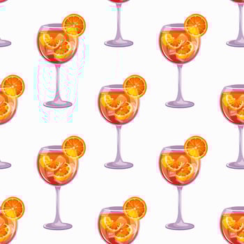 Seamless pattern with Aperol Spritz classic cocktail. Italian aperitif cocktails. Alcoholic beverage for drinks bar menu. Beach Holidays, summer vacation, party, cafe bar, recreation. vector