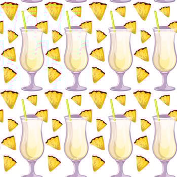 Seamless pattern Pina Colada classic cocktail with pineapple. Italian aperitif cocktails. Alcoholic beverage for drinks bar menu. Beach Holidays, summer vacation, party, cafe bar, recreation. vector