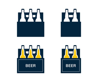 Beer box icon set. Beer bottle in paper packaging box isolated vector