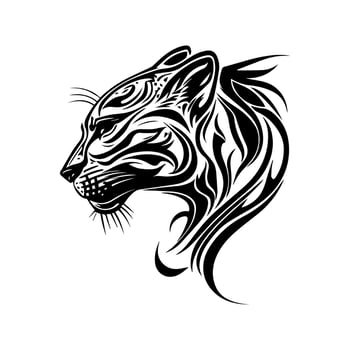 A fierce panther head in tribal tattoo style, depicted in black and white line art Hand drawn illustration vector