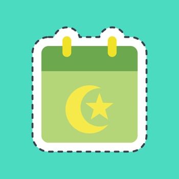 Sticker line cut islamic calendar. Islamic elements of Ramadhan, Eid Al Fitr, Eid Al Adha. Good for prints, posters, logo, decoration, greeting card, etc. vector