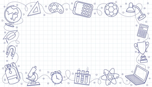 Welcome to school. Education hand drawn doodle elements. Rectangular frame composition. vector