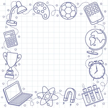 Education and school hand drawn doodle elements. Square frame composition. vector