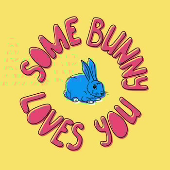 Bold minimalistic vector typographic composition Some bunny loves you with cute bunny. Trendy hand drawn lettering in bold minimalism Perfect for social media post, poster, postcard, cover, background