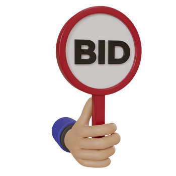 3d render icon cute hand holding bidding board, concept illustration of bidding on auction png