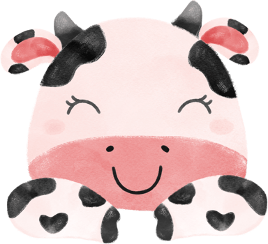 cute happy smile baby pink cow farm animal nursery baby shower watercolour illustration png