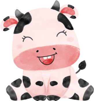 cute happy smile baby pink cow farm animal nursery baby shower watercolour illustration png