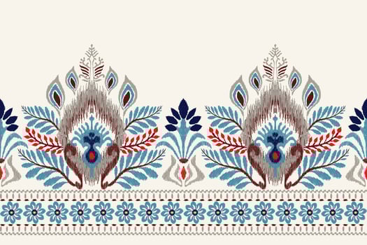 Ikat floral paisley embroidery on white background.geometric ethnic oriental pattern traditional.Aztec style abstract vector illustration.design for texture,fabric,clothing,wrapping,decoration,sarong.