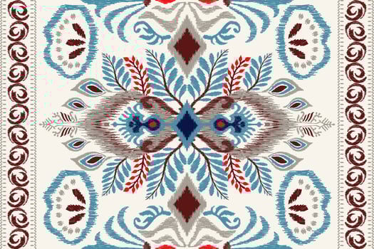Ikat floral paisley embroidery on white background.geometric ethnic oriental pattern traditional.Aztec style abstract vector illustration.design for texture,fabric,clothing,wrapping,decoration,carpet.