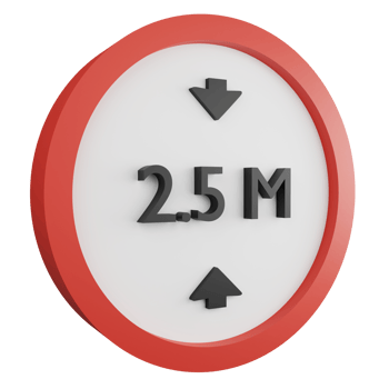 3D render height limit 2.5 meters sign icon isolated on transparent background, red mandatory sign png