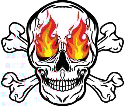 Skull head crossbones flame fire vector image illustrations