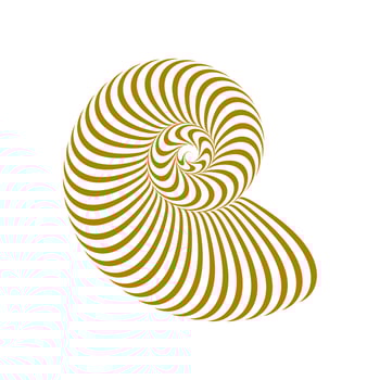 Abstract brown and white optical illusion shell spiral. Vector seashell logo.