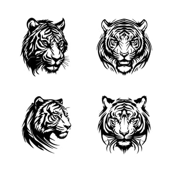 tiger logo silhouette collection set hand drawn illustration vector