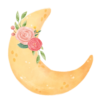 watercolour romantic sweet spring floral decoration on crescent the moon phase whimsical hand drawn illustration png
