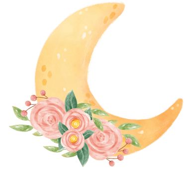 watercolour romantic sweet spring floral decoration on crescent the moon phase whimsical hand drawn illustration png