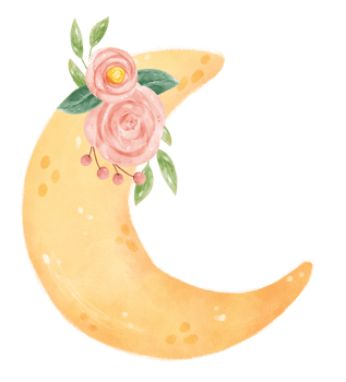 watercolour romantic sweet spring floral decoration on crescent the moon phase whimsical hand drawn illustration png