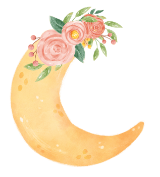 watercolour romantic sweet spring floral decoration on crescent the moon phase whimsical hand drawn illustration png