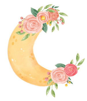 watercolour romantic sweet spring floral decoration on crescent the moon phase whimsical hand drawn illustration png