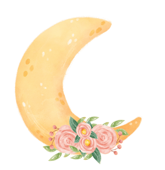 watercolour romantic sweet spring floral decoration on crescent the moon phase whimsical hand drawn illustration png