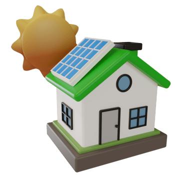 solar panel house icon and sun eco friendly power symbol. 3d render illustration png