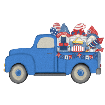 Group of three cute Gnomes with Truck independence day Digital painting watercolor png