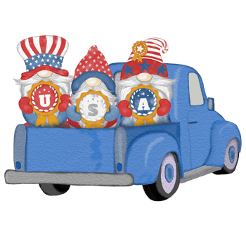 Group of three cute Gnomes with Truck independence day Digital painting watercolor png