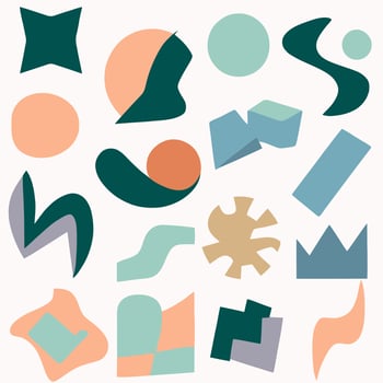 Abstract geometric shapes set. Abstract blotch shape.  Pastel color doodle bundle for fashion design, summer season or natural concept. Liquid shape elements. Set of modern graphic elements vector