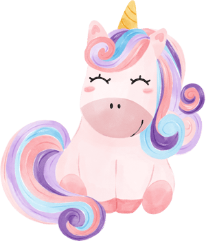 cute fancy magical purple baby unicorn children cartoon kid watercolour hand painting illustration png