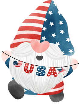 cute festive fun 4th of July Gnome watercolour celebrating America Independence freedom day cartoon hand drawing png