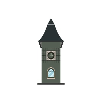 Clock tower retro colonial style building cartoon vector big Ben illustration