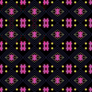 beautiful pink tear drop abstract shape with purple geometric square and gold circle dot on black background vector