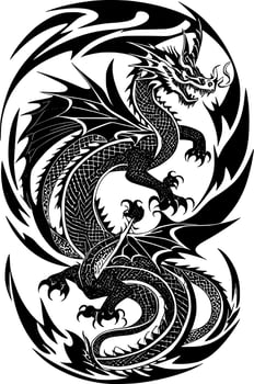 Vector black dragon with wings on a white background