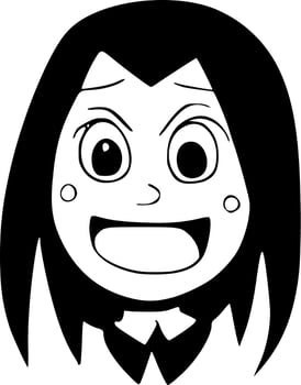 black and white of cute woman cartoon vector